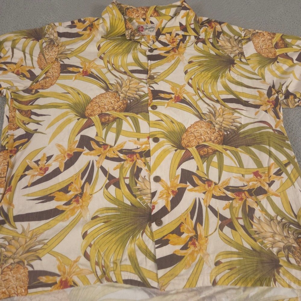 VINTAGE Hilo Hattie Shirt Mens 3XL Yellow Pineapple Aloha Rayon Made in HI 90s
